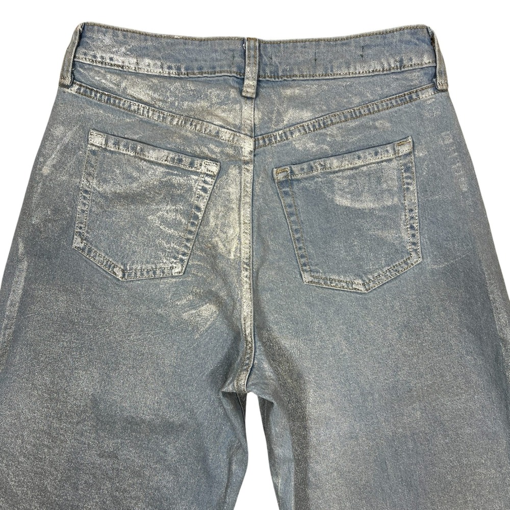 Coated Metallic Wide-Leg Baggy Jeans Sz 6R Raw Hem Cutoffs Gaucho Culottes Boho - Picture 7 of 10